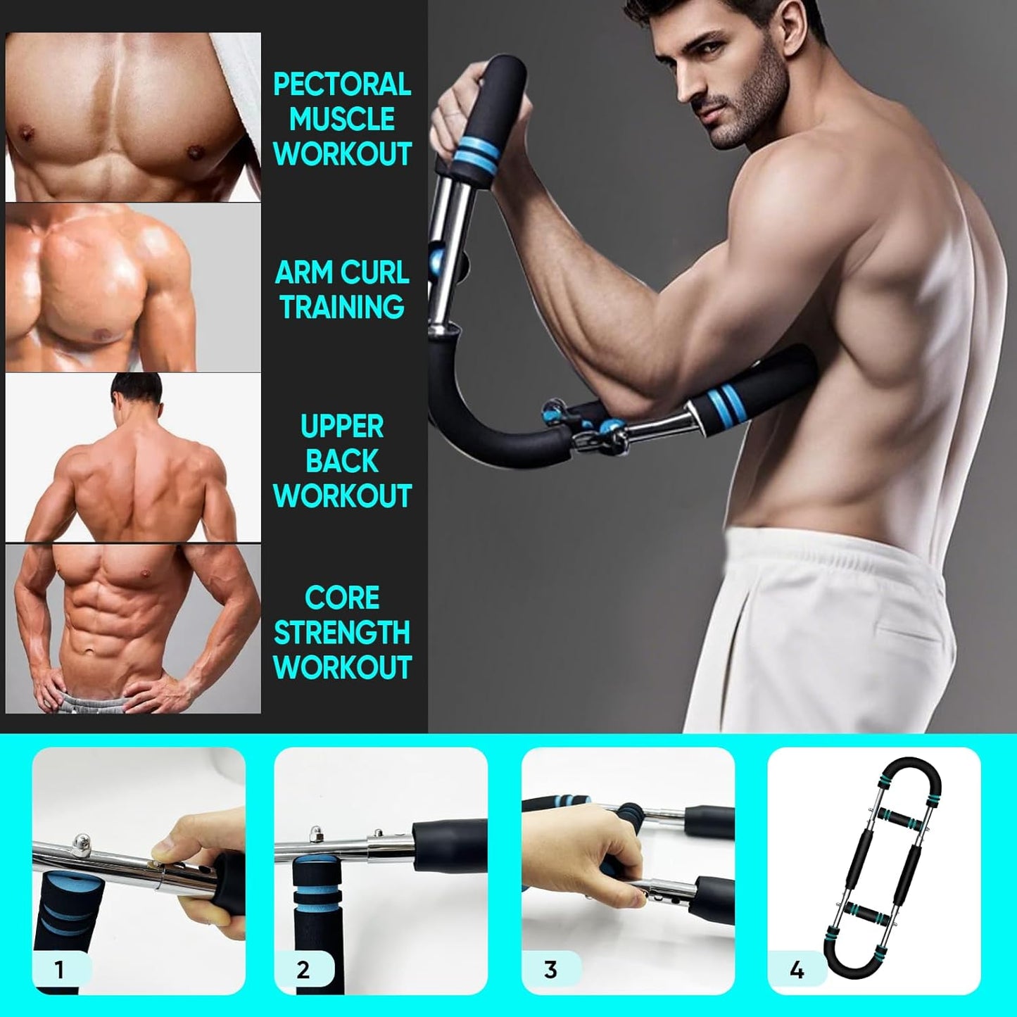 Twister Arm Trainer, Adjustable Arm and Chest Workout Equipment, Portable U-Shape Strength Training Bar for Men & Women, Spring Resistance Arm Exerciser for Home Gym & Fitness