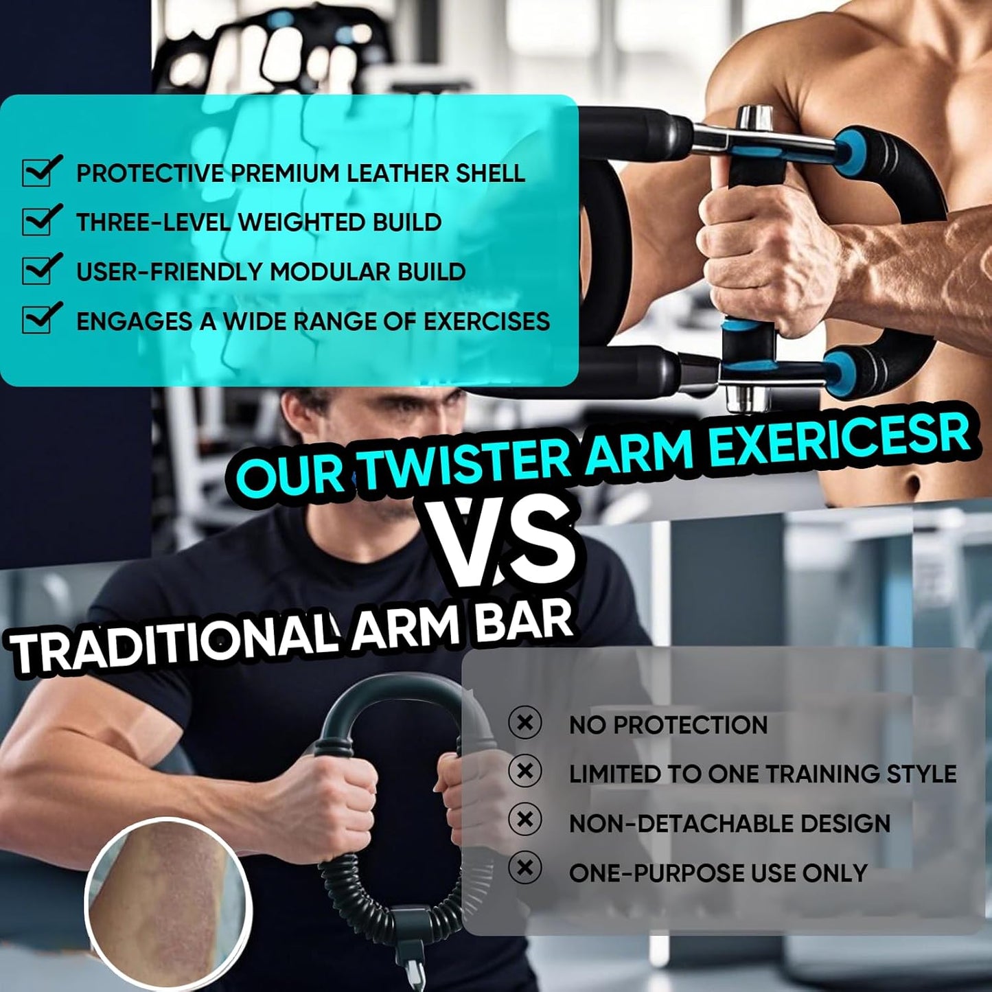 Twister Arm Trainer, Adjustable Arm and Chest Workout Equipment, Portable U-Shape Strength Training Bar for Men & Women, Spring Resistance Arm Exerciser for Home Gym & Fitness